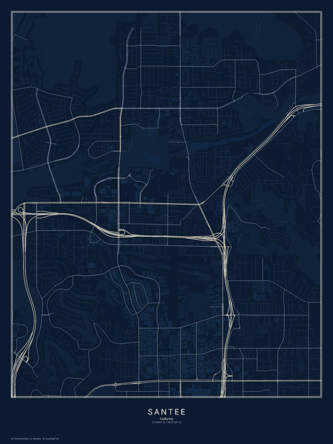Santee map poster, midnight style