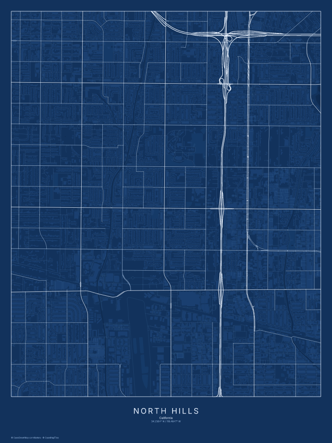 North Hills map poster, blueprint style