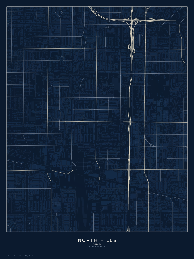 North Hills map poster, midnight style
