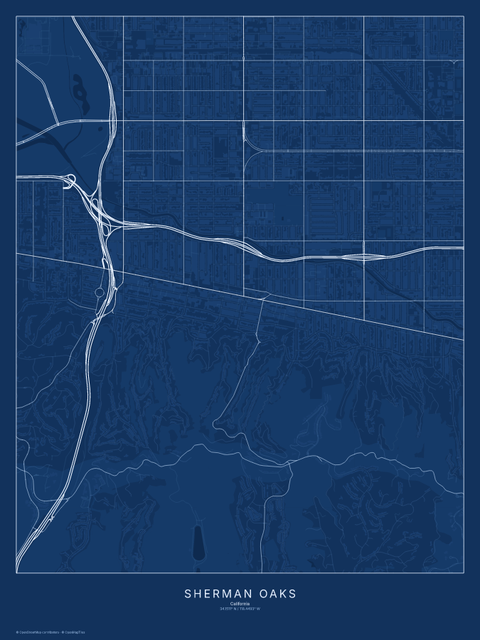 Sherman Oaks map poster, blueprint style