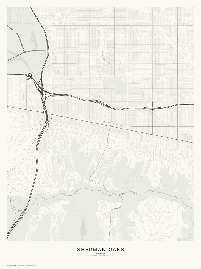 Sherman Oaks map poster, classic style