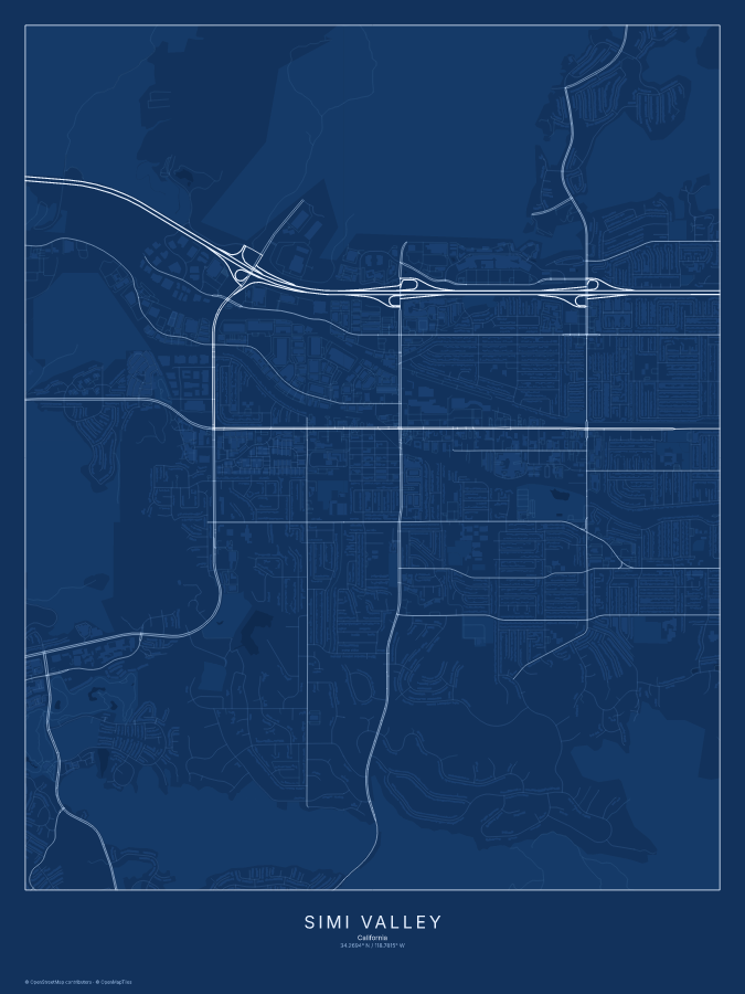 Simi Valley map poster, blueprint style