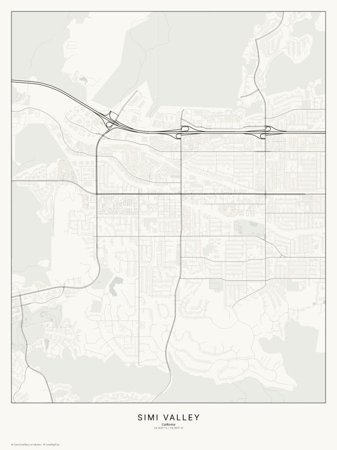 Simi Valley map poster, classic style