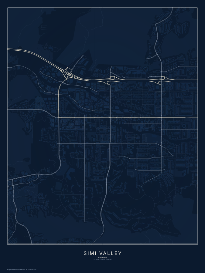 Simi Valley map poster, midnight style