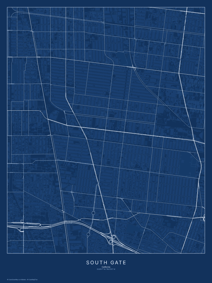 South Gate map poster, blueprint style
