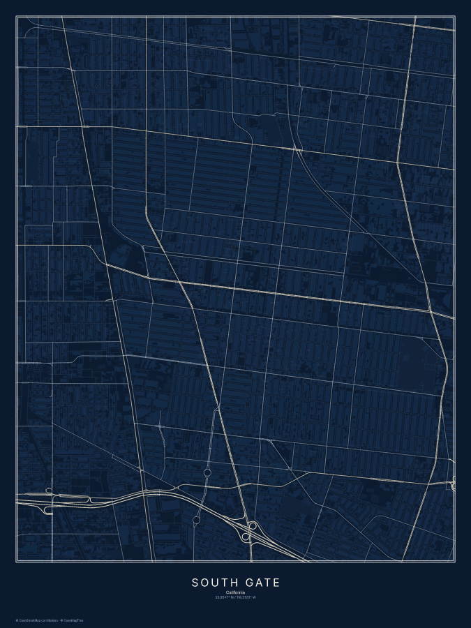 South Gate map poster, midnight style