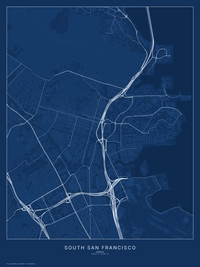 South San Francisco map poster, blueprint style