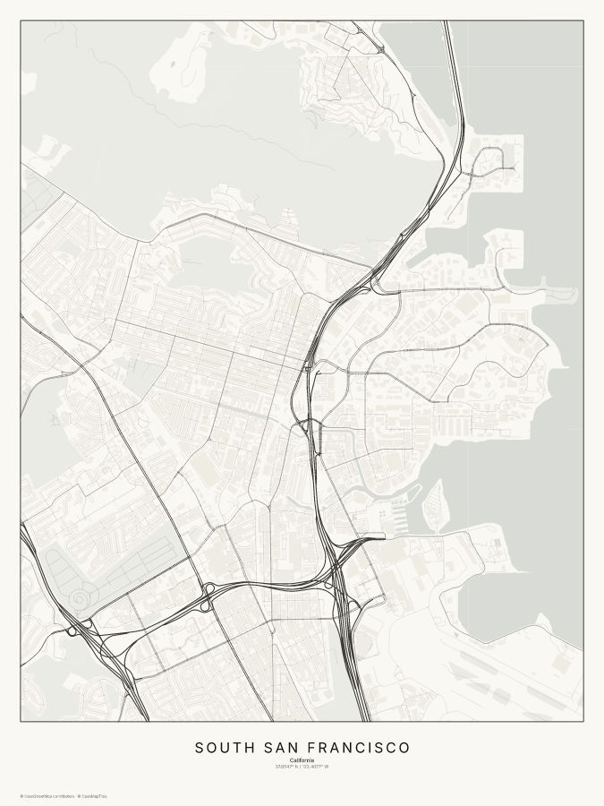 South San Francisco map poster, classic style