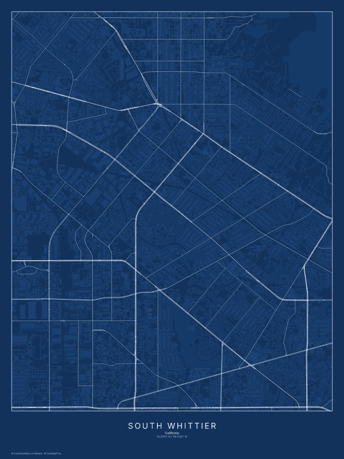 South Whittier map poster, blueprint style