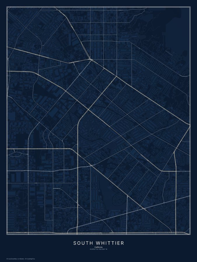 South Whittier map poster, midnight style