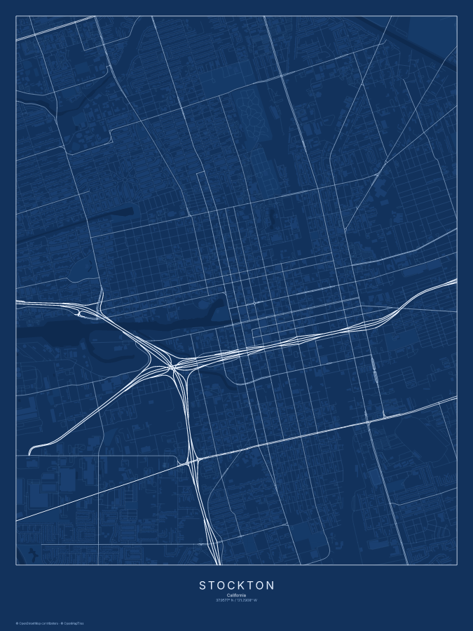 Stockton map poster, blueprint style