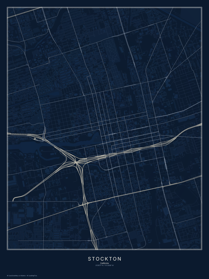 Stockton map poster, midnight style