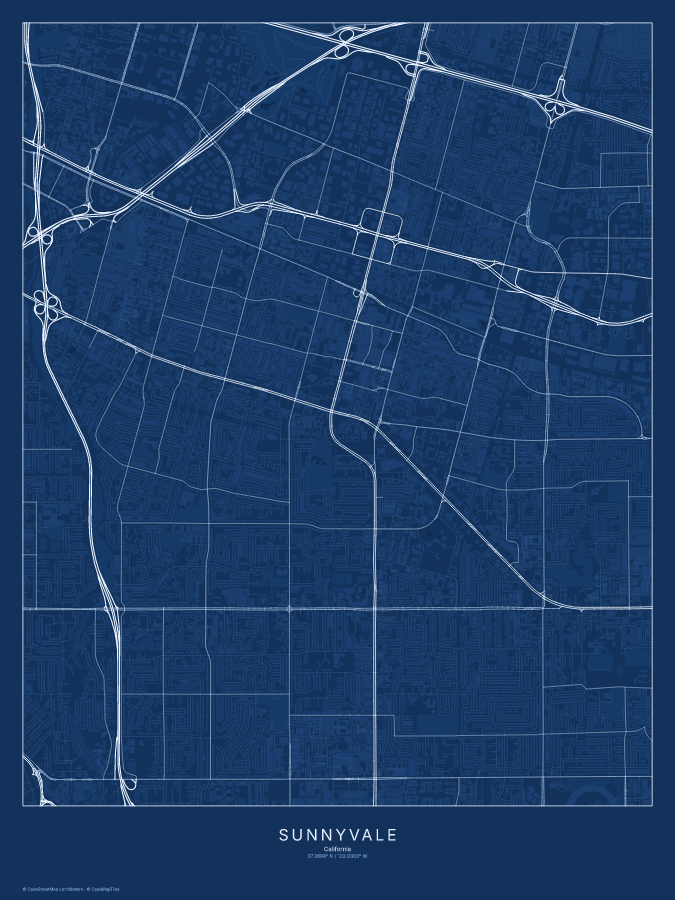 Sunnyvale map poster, blueprint style