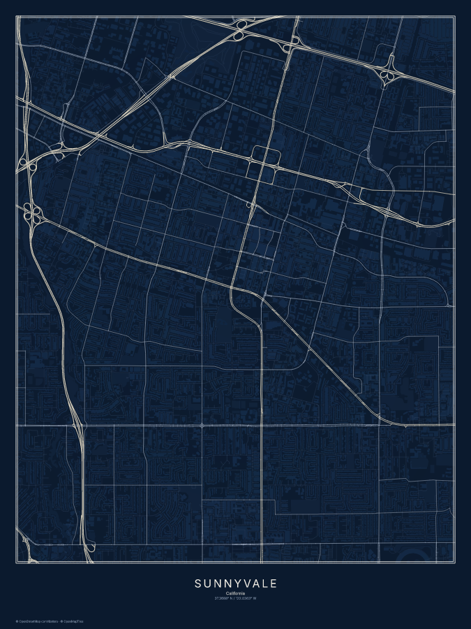 Sunnyvale map poster, midnight style