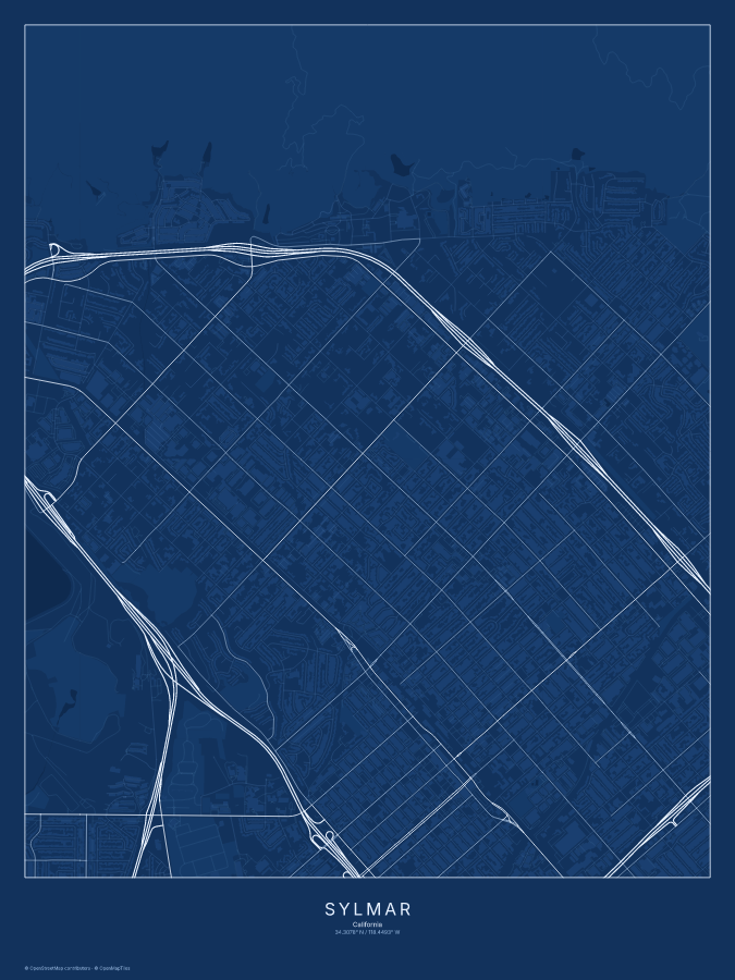 Sylmar map poster, blueprint style