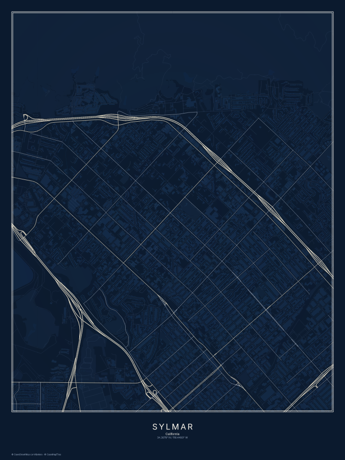Sylmar map poster, midnight style