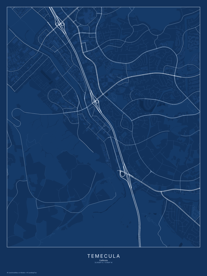 Temecula map poster, blueprint style