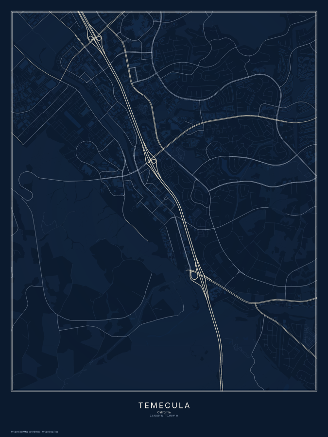 Temecula map poster, midnight style