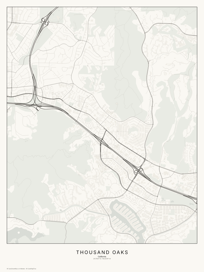 Thousand Oaks map poster, classic style