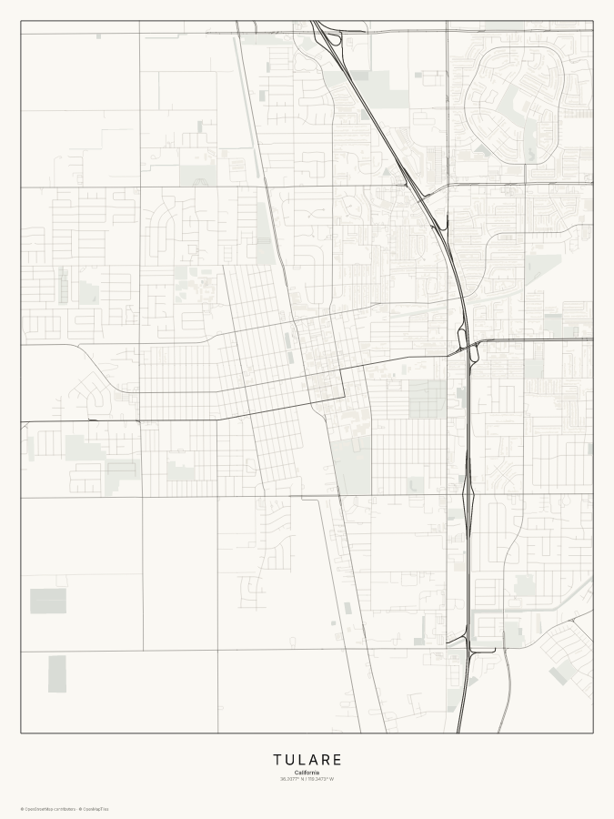 Tulare map poster, classic style