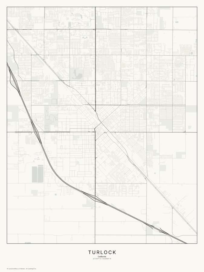 Turlock map poster, classic style