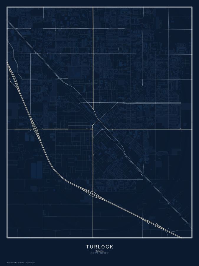 Turlock map poster, midnight style