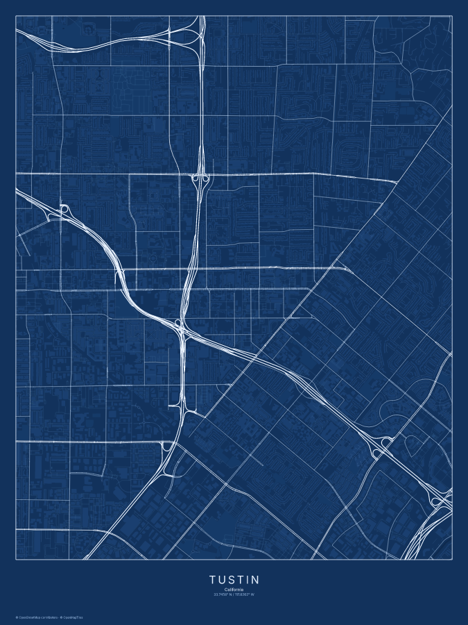 Tustin map poster, blueprint style