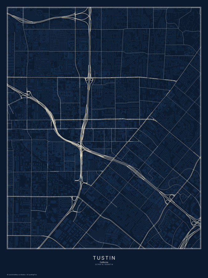 Tustin map poster, midnight style