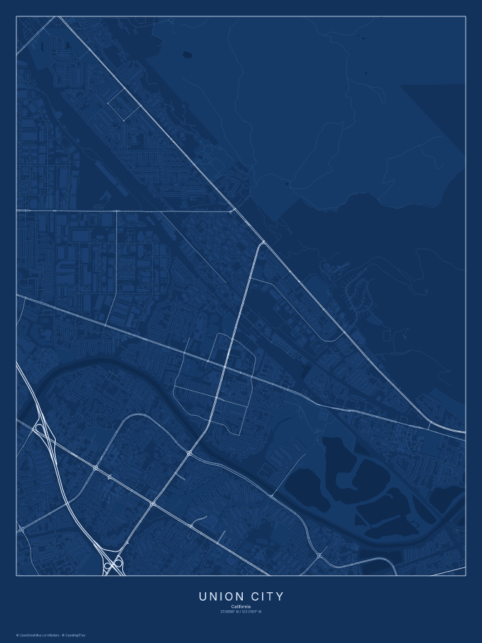 Union City map poster, blueprint style