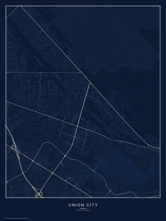 Union City map poster, midnight style