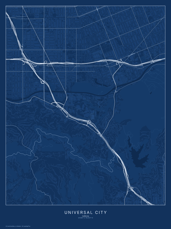 Universal City map poster, blueprint style