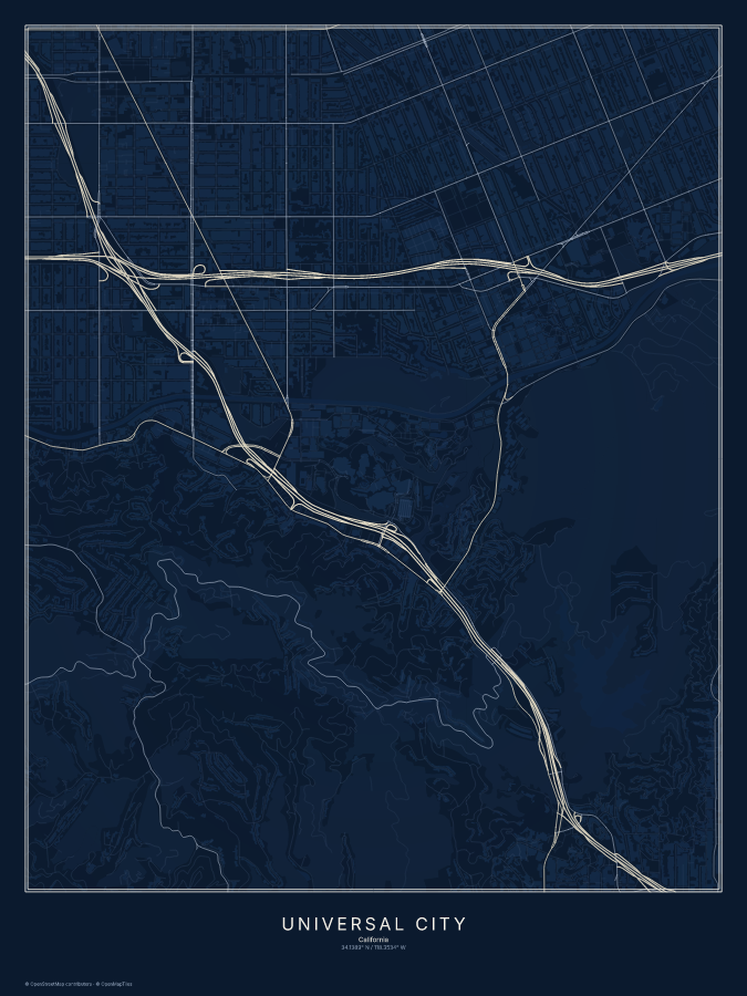 Universal City map poster, midnight style