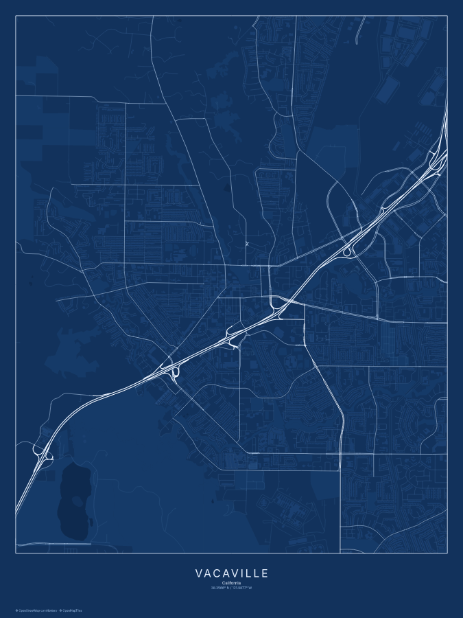 Vacaville map poster, blueprint style
