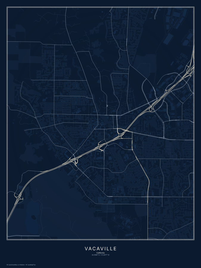 Vacaville map poster, midnight style