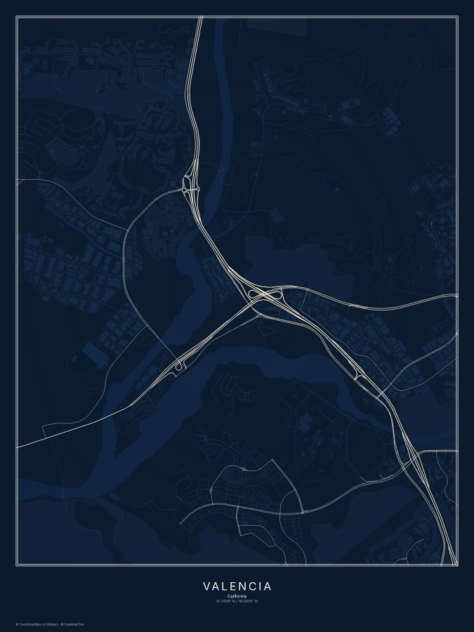 Valencia map poster, midnight style