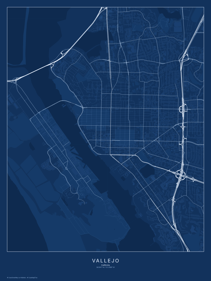 Vallejo map poster, blueprint style