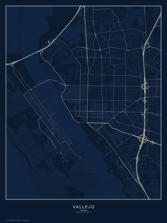 Vallejo map poster, midnight style