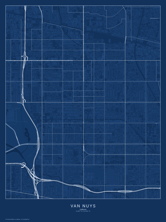 Van Nuys map poster, blueprint style