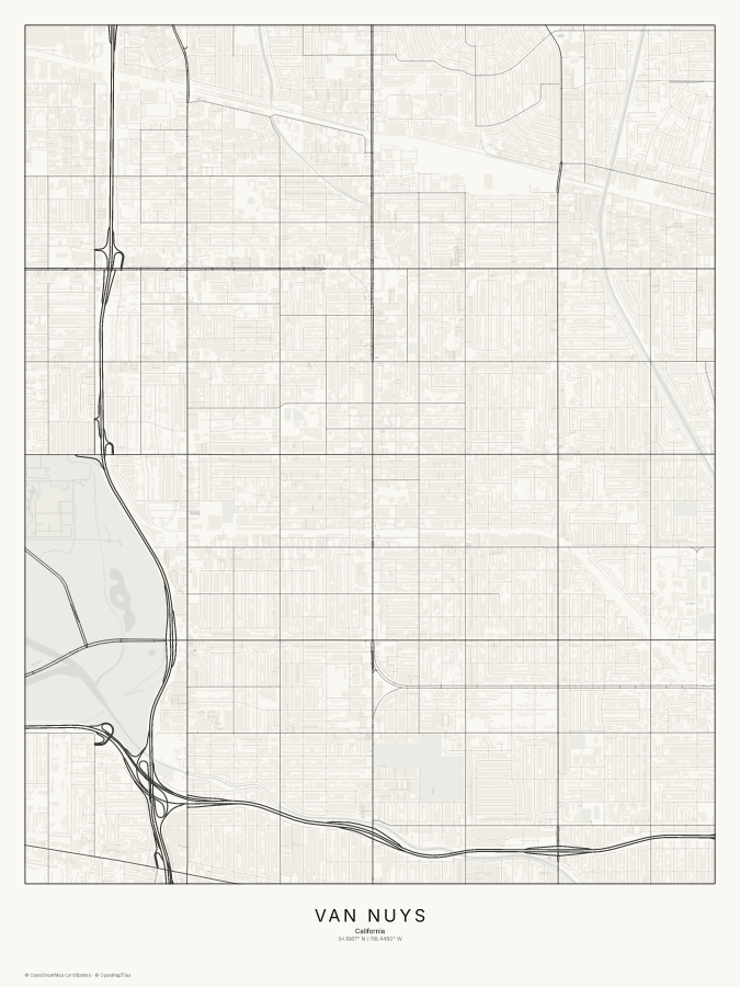 Van Nuys map poster, classic style