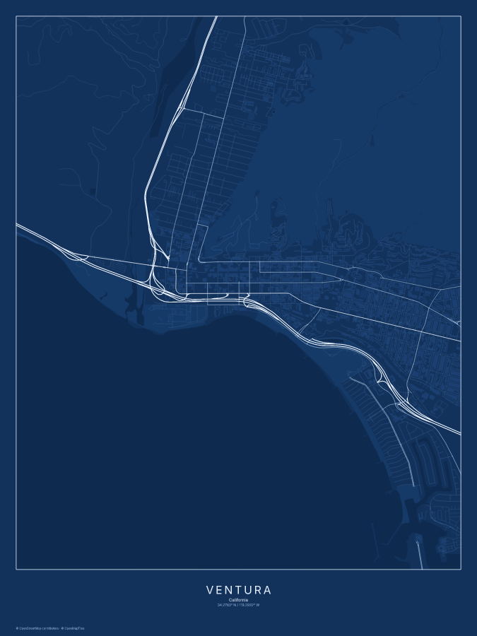 Ventura map poster, blueprint style