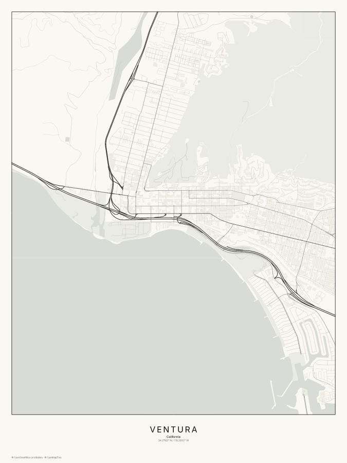 Ventura map poster, classic style