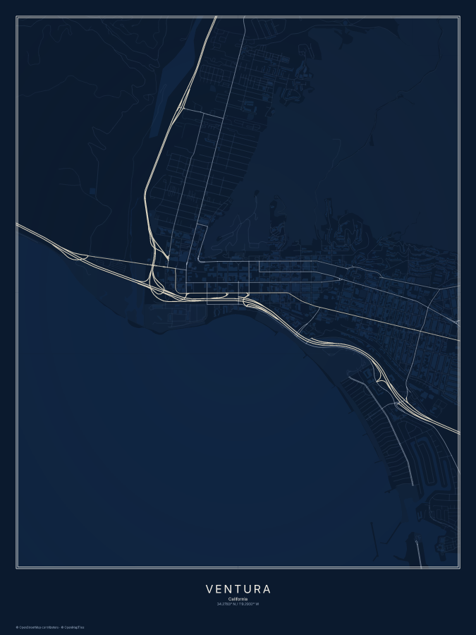 Ventura map poster, midnight style