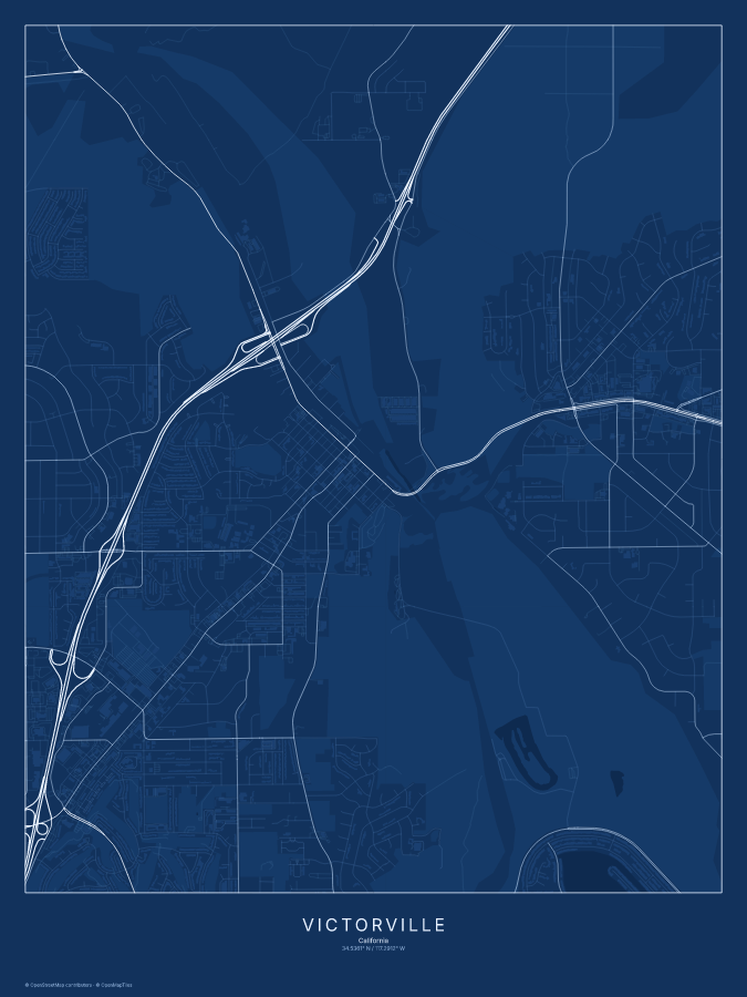Victorville map poster, blueprint style