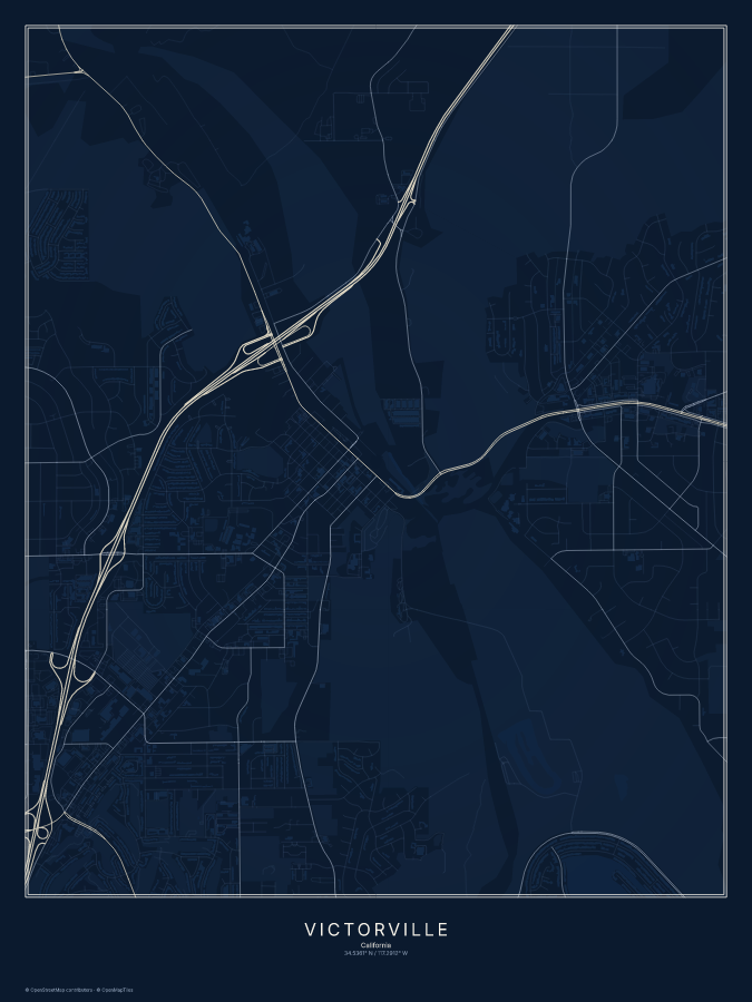 Victorville map poster, midnight style