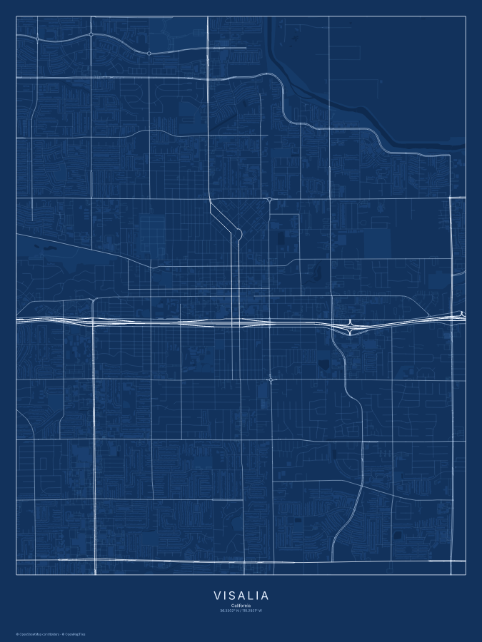 Visalia map poster, blueprint style
