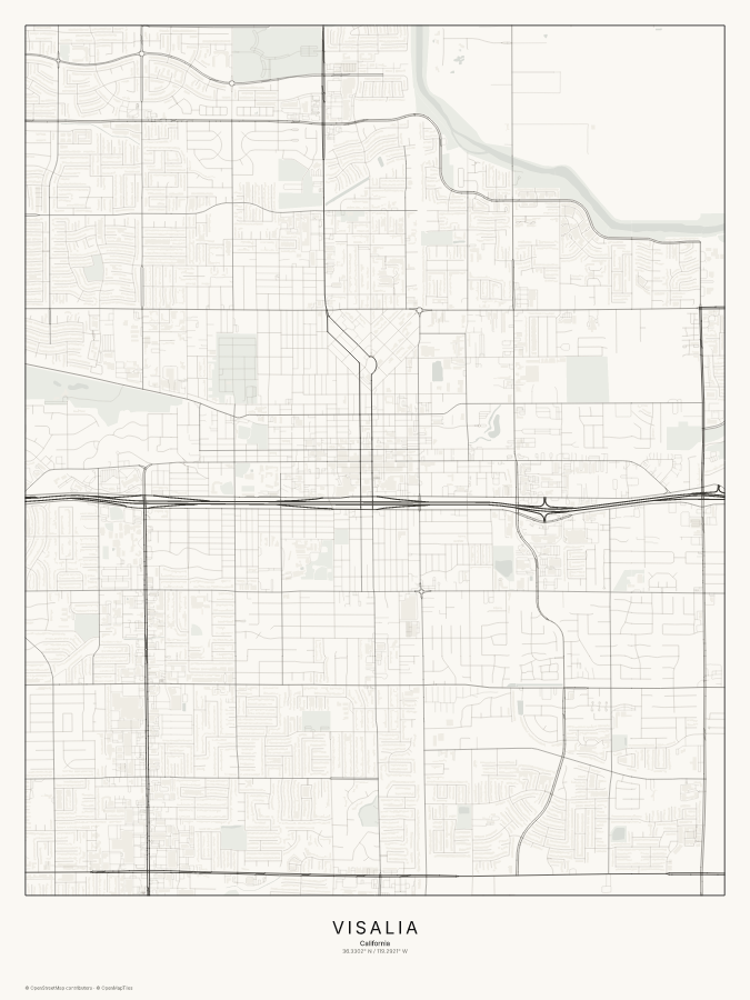 Visalia map poster, classic style