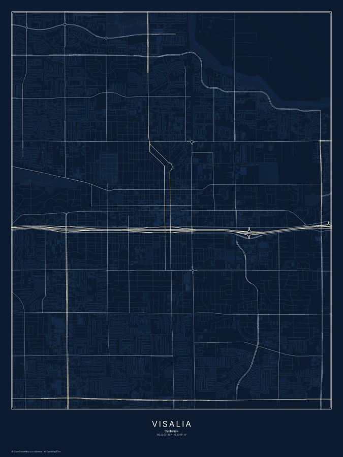 Visalia map poster, midnight style