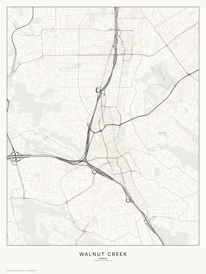 Walnut Creek map poster, classic style