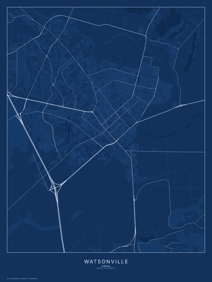 Watsonville map poster, blueprint style