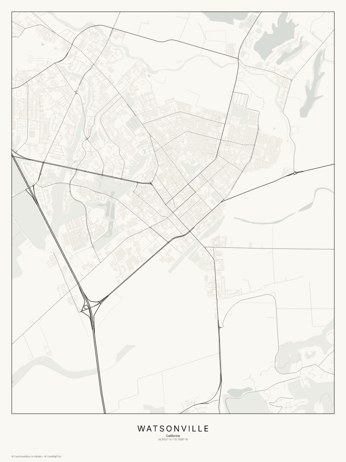 Watsonville map poster, classic style